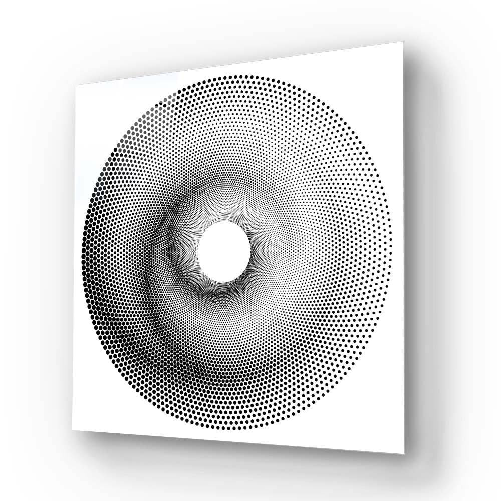 White Abstract Halftone Spiral Glass Wall Art - CreoGlass E-Shop