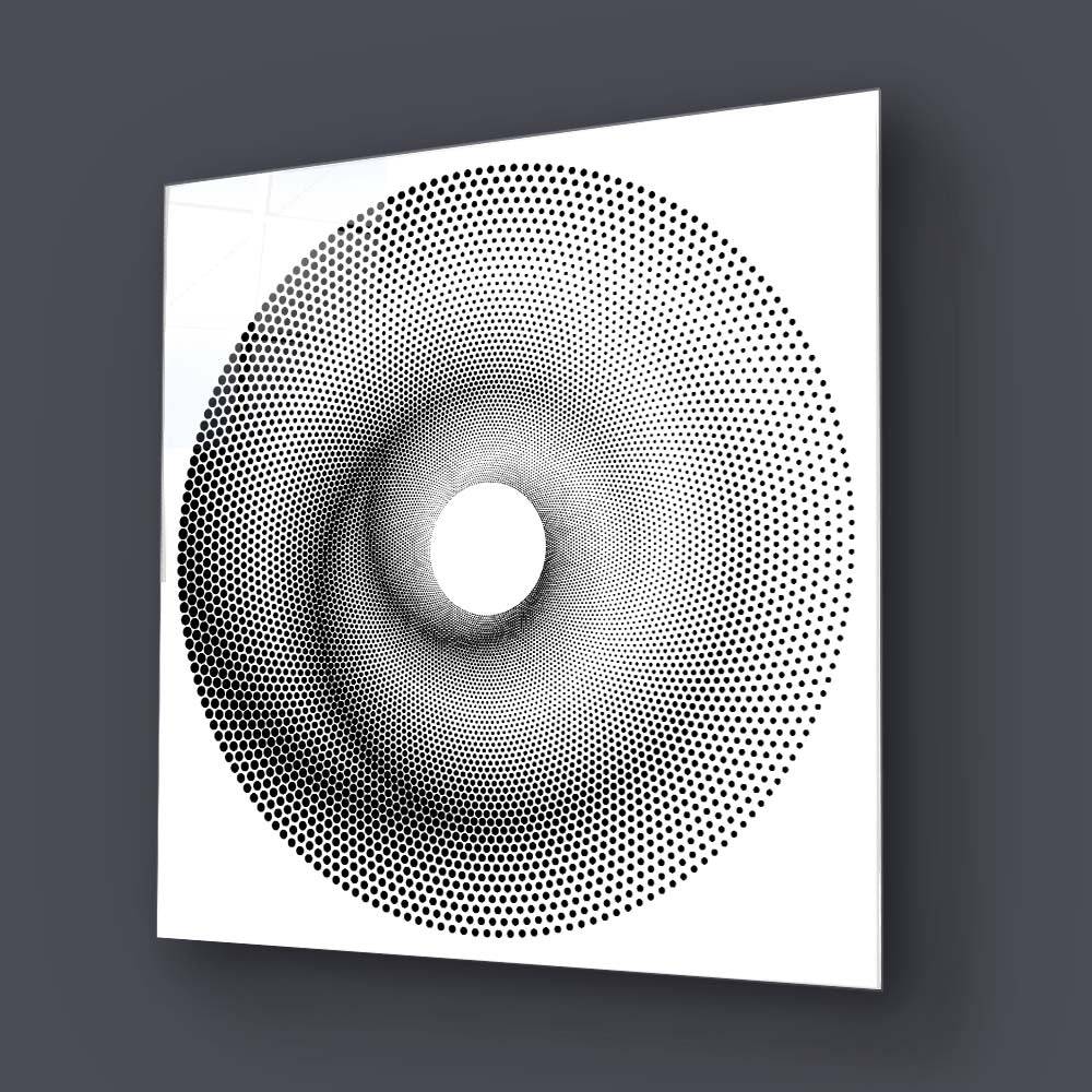 White Abstract Halftone Spiral Glass Wall Art - CreoGlass E-Shop