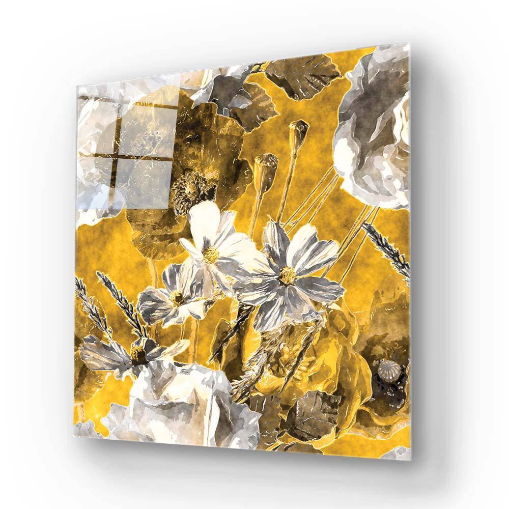 White and Yellow Flowers Glass Wall Art - CreoGlass E-Shop