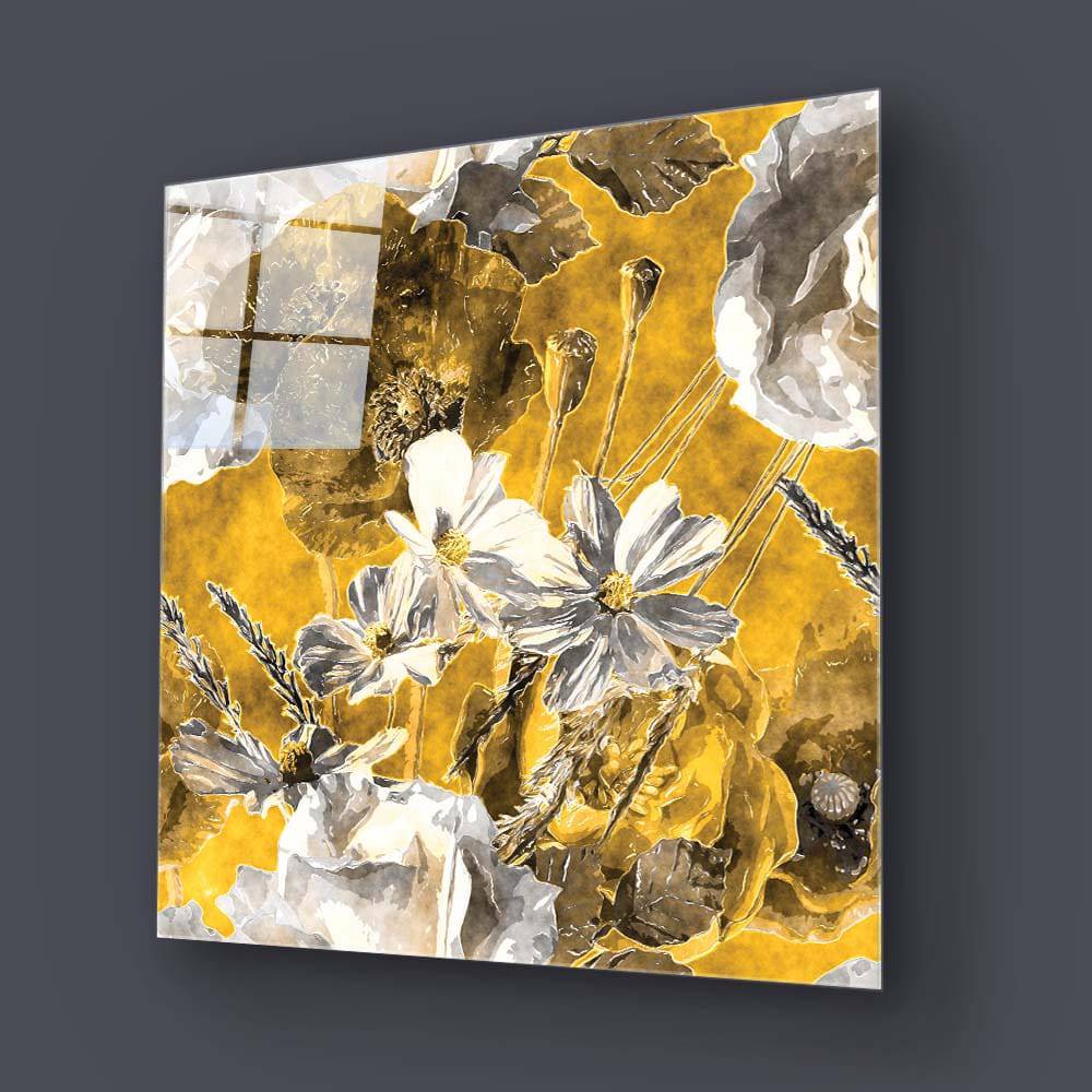 White and Yellow Flowers Glass Wall Art - CreoGlass E-Shop