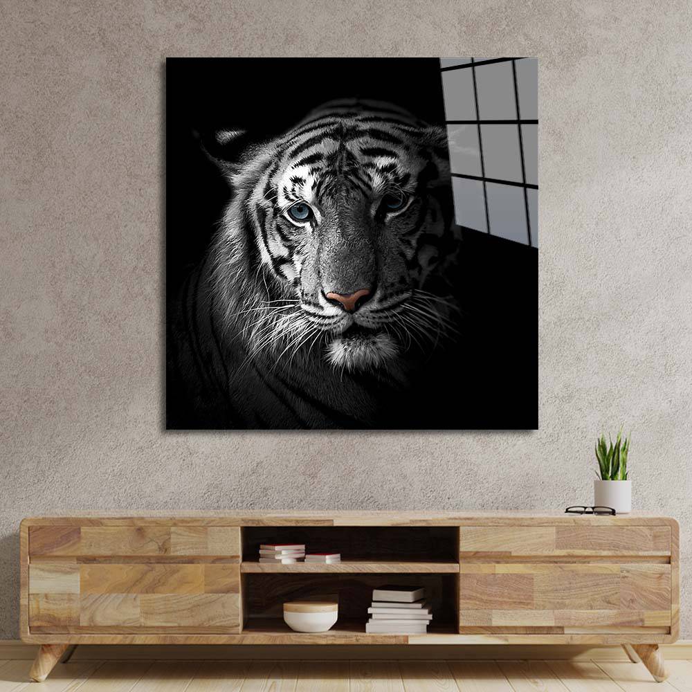 White Tiger in Spotlight Glass Wall Art - CreoGlass E-Shop