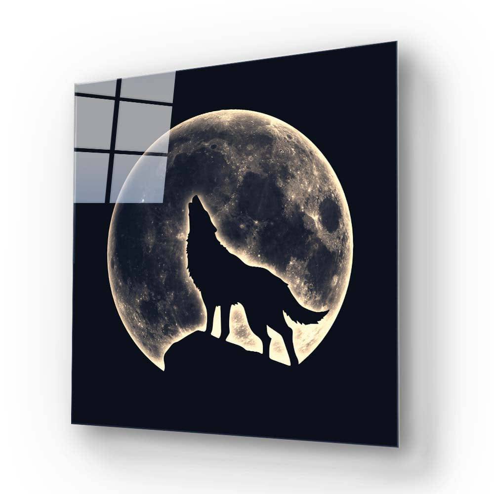 Wolf Under the Moon Glass Wall Art - CreoGlass E-Shop