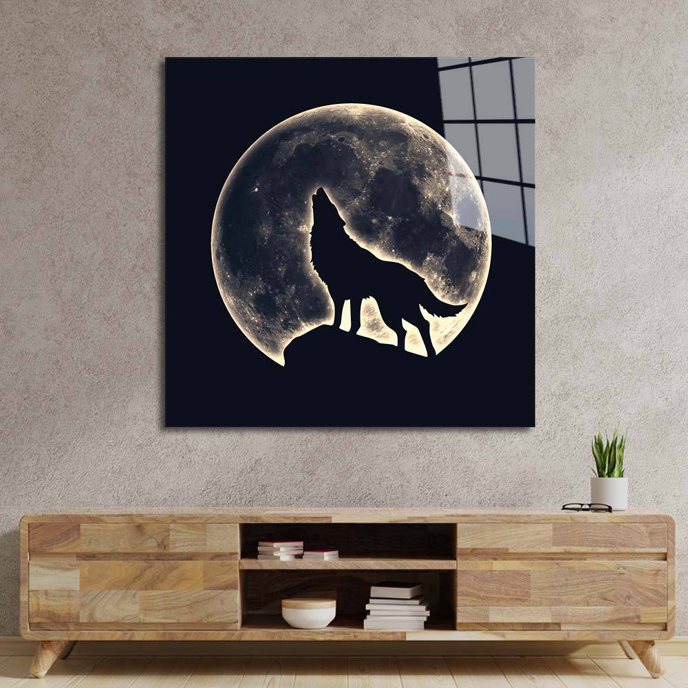 Wolf Under the Moon Glass Wall Art - CreoGlass E-Shop