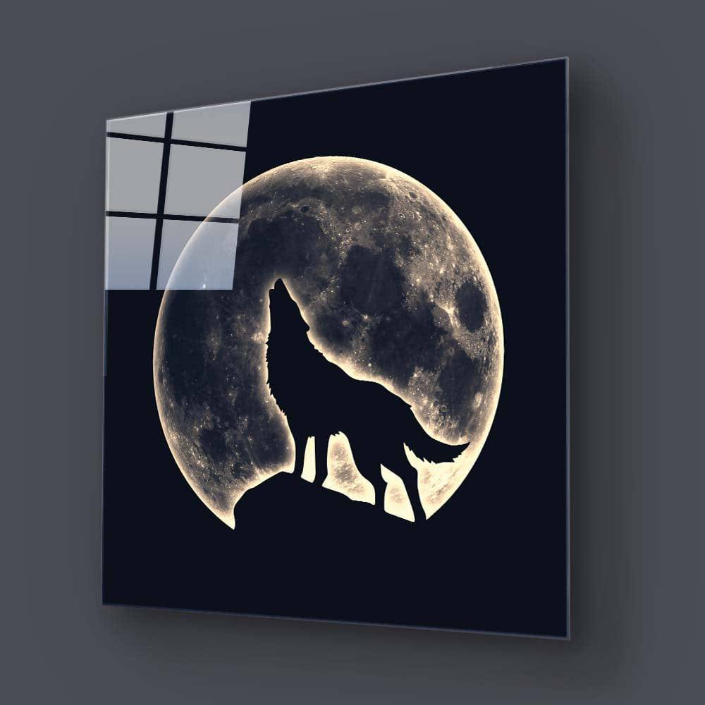 Wolf Under the Moon Glass Wall Art - CreoGlass E-Shop