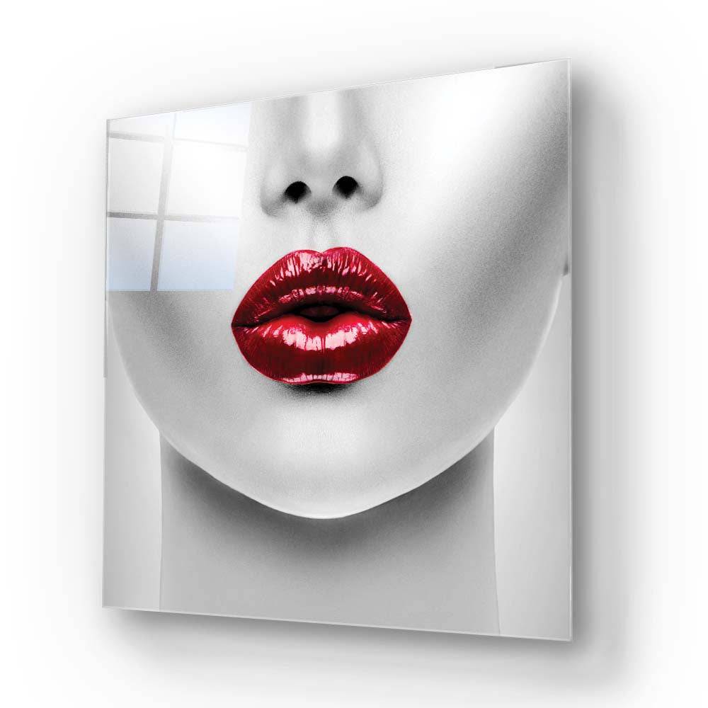 Woman with Red Lips Glass Wall Art - CreoGlass E-Shop