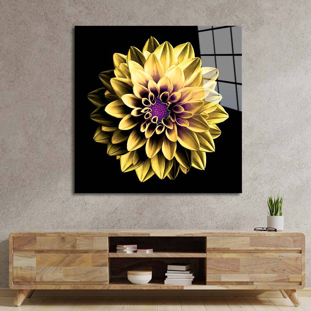 Yellow and Purple Dahlia Glass Wall Art - CreoGlass E-Shop