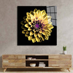Yellow and Purple Dahlia Glass Wall Art - CreoGlass E-Shop