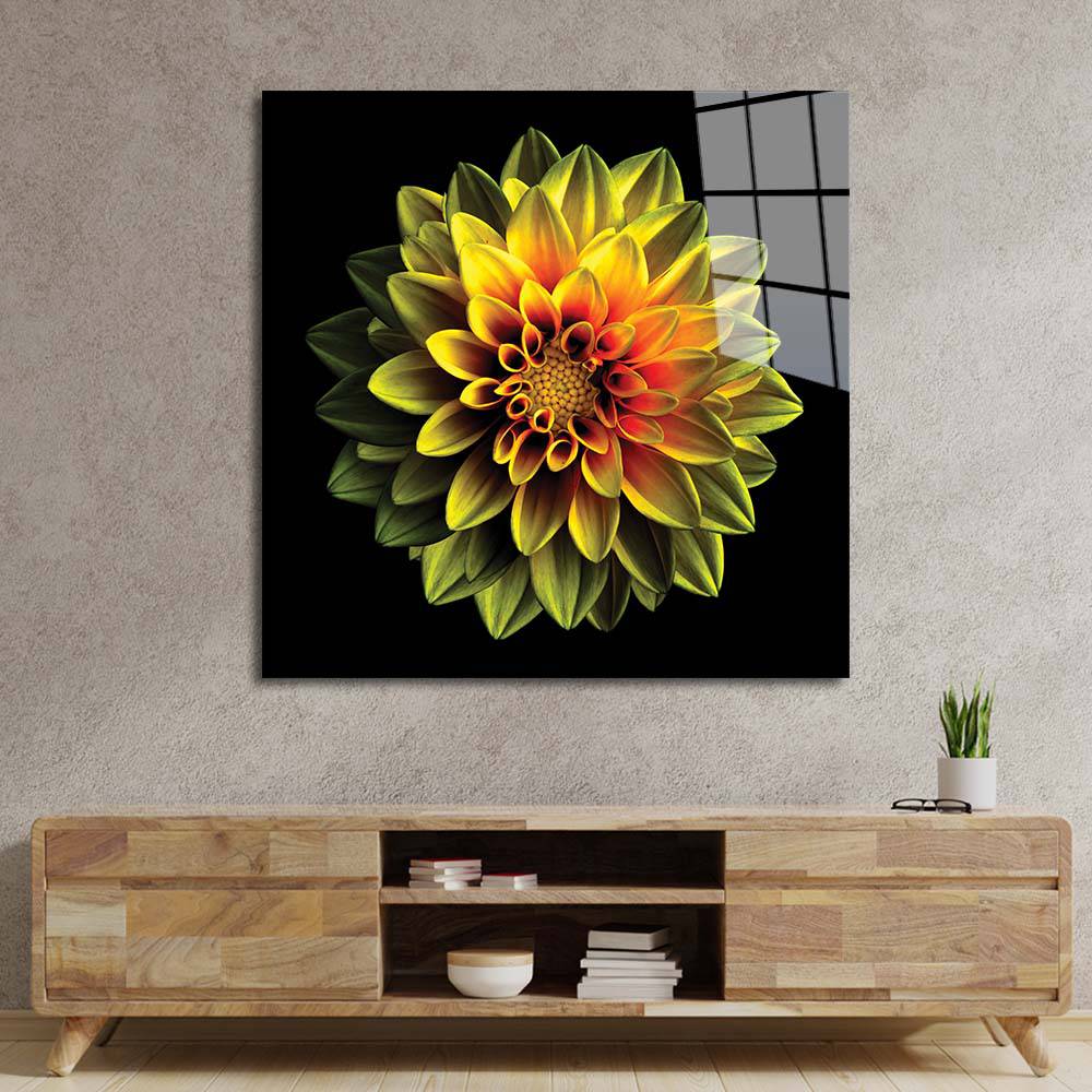 Yellow Dahlia Glass Wall Art - CreoGlass E-Shop