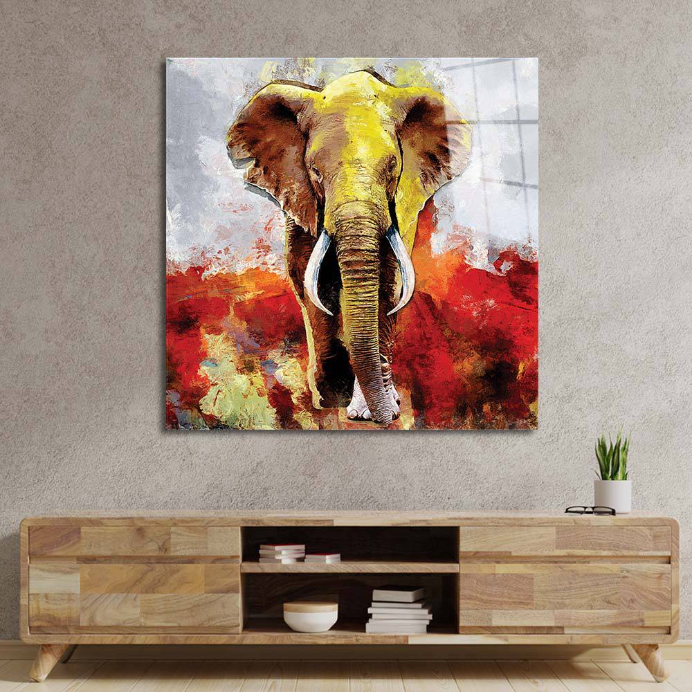 Yellow Elephant Glass Wall Art - CreoGlass E-Shop