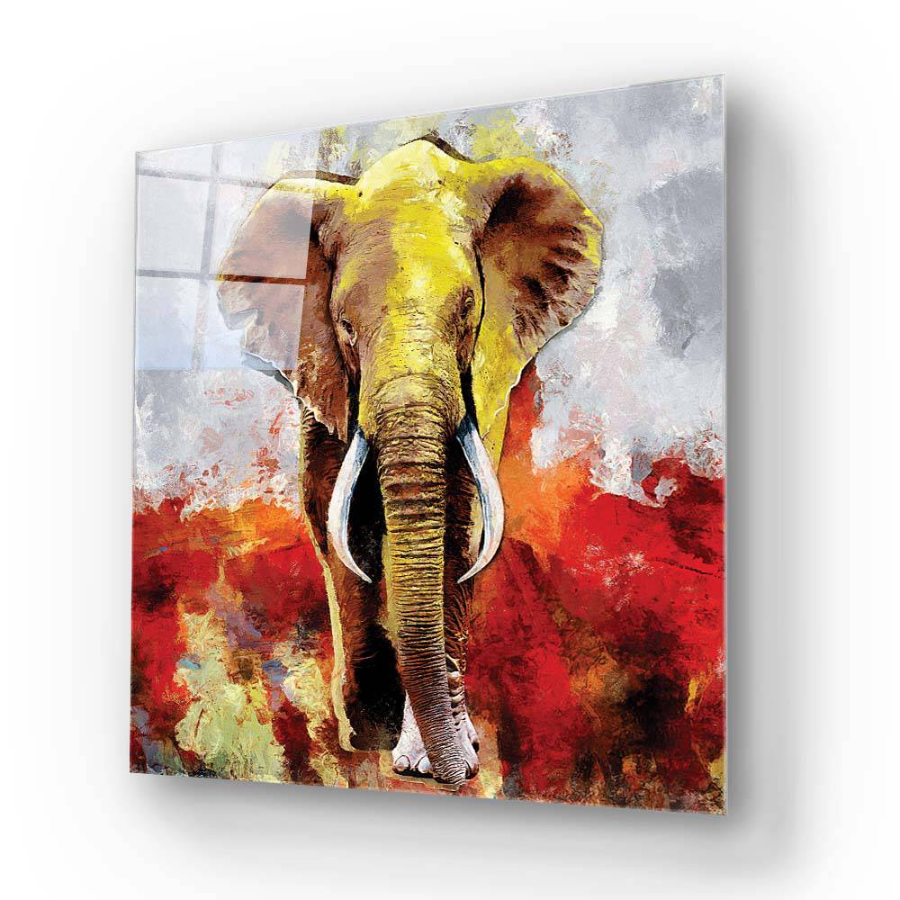 Yellow Elephant Glass Wall Art - CreoGlass E-Shop
