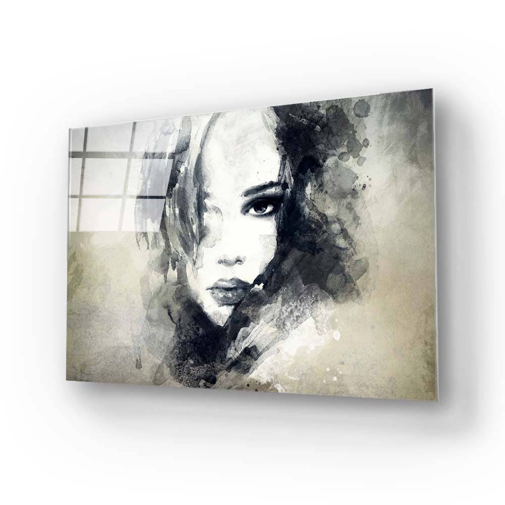 A Woman's Face in Ink Glass Wall Art - CreoGlass E-Shop