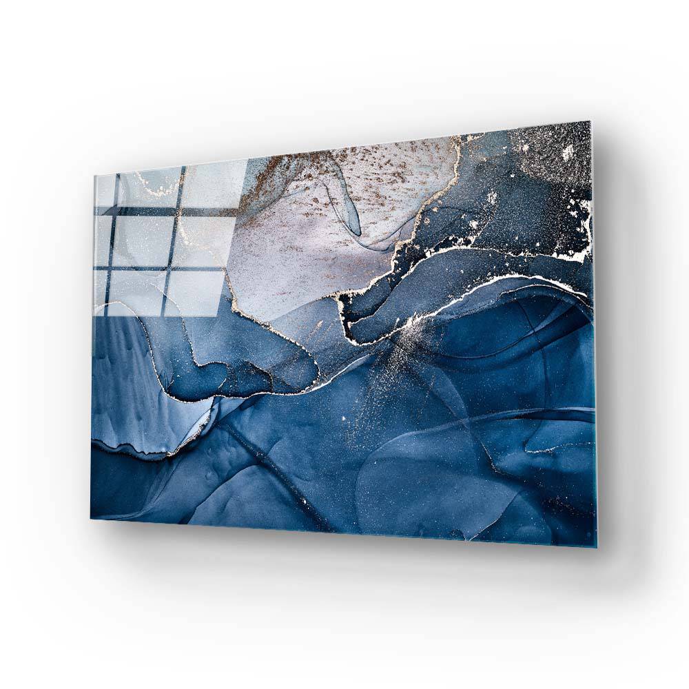 Abstract Blue and Grey Marble Glass Wall Art - CreoGlass E-Shop