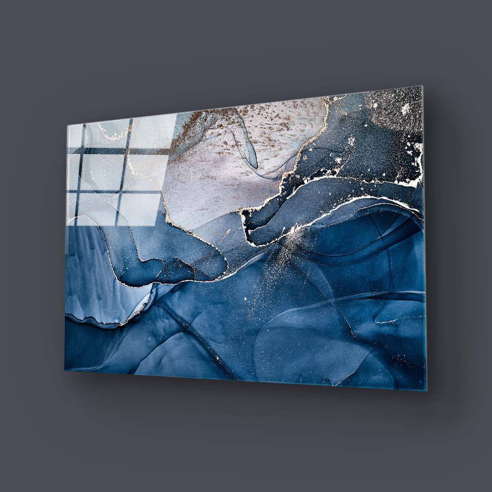 Abstract Blue and Grey Marble Glass Wall Art - CreoGlass E-Shop