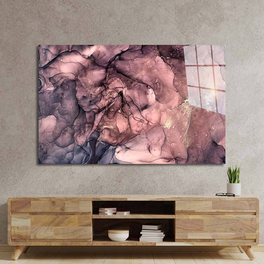 Abstract Blue and Pink Alcohol Ink Marble Glass Wall Art - CreoGlass E-Shop