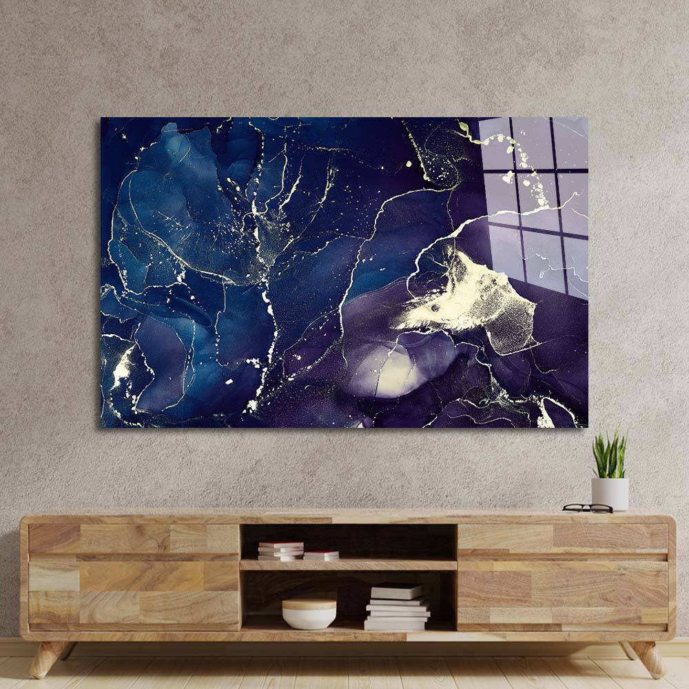 Abstract Blue and Purple Alcohol Ink Marble Glass Wall Art - CreoGlass E-Shop