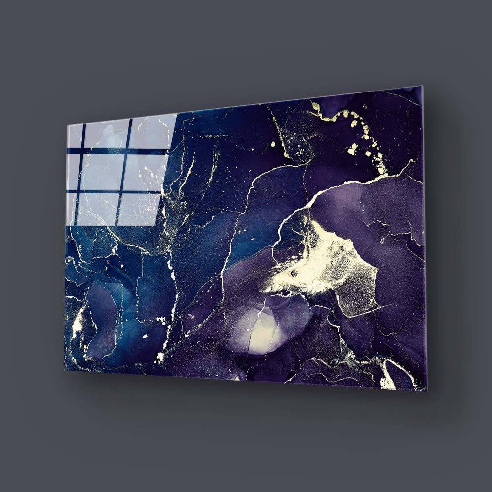 Abstract Blue and Purple Alcohol Ink Marble Glass Wall Art - CreoGlass E-Shop