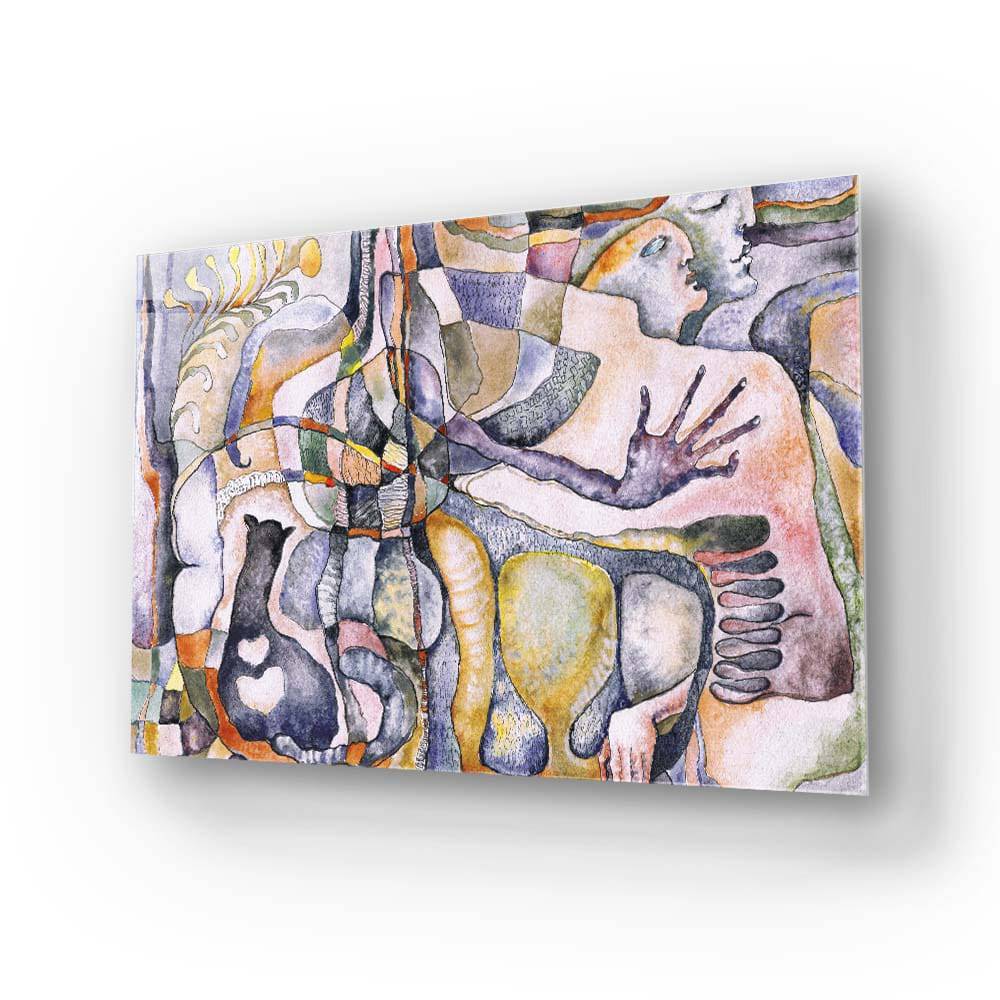 Abstract Man, Woman and their Cat Glass Wall Art - CreoGlass E-Shop