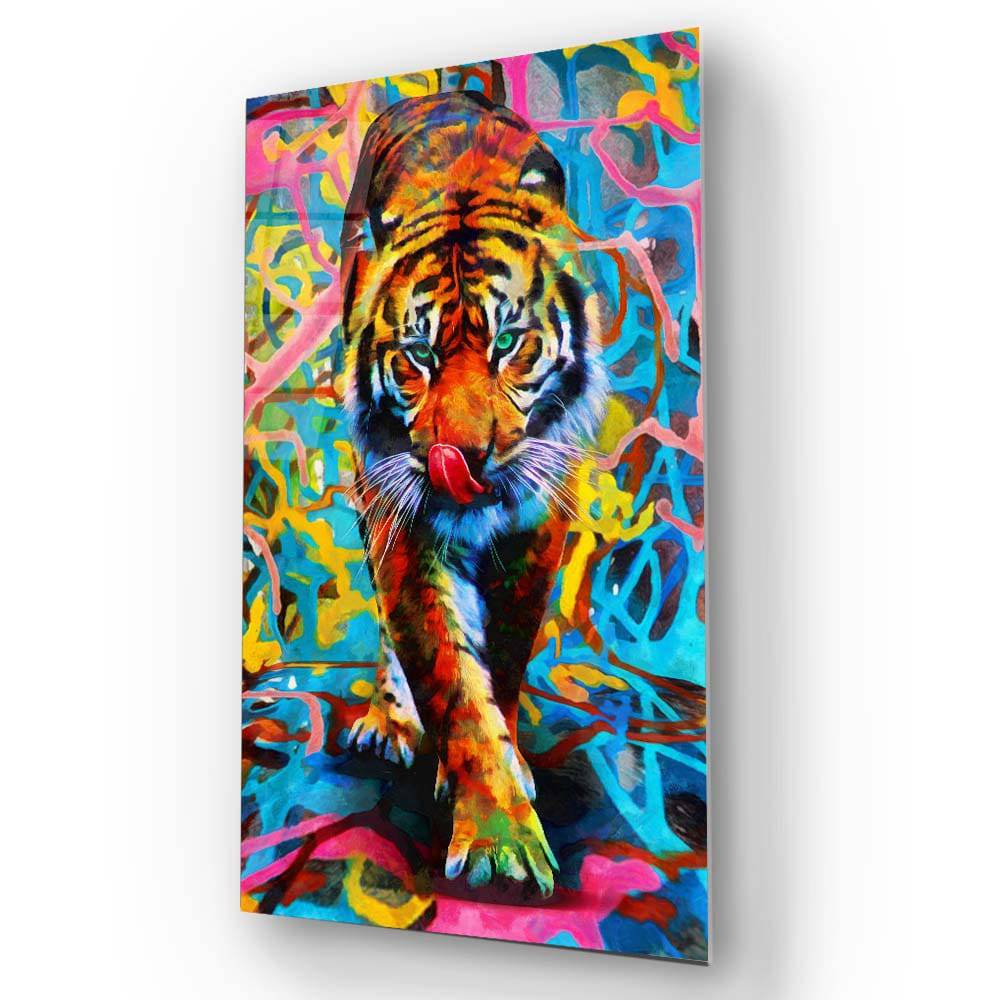Abstract Multi-Coloured Tiger Glass Wall Art - CreoGlass E-Shop