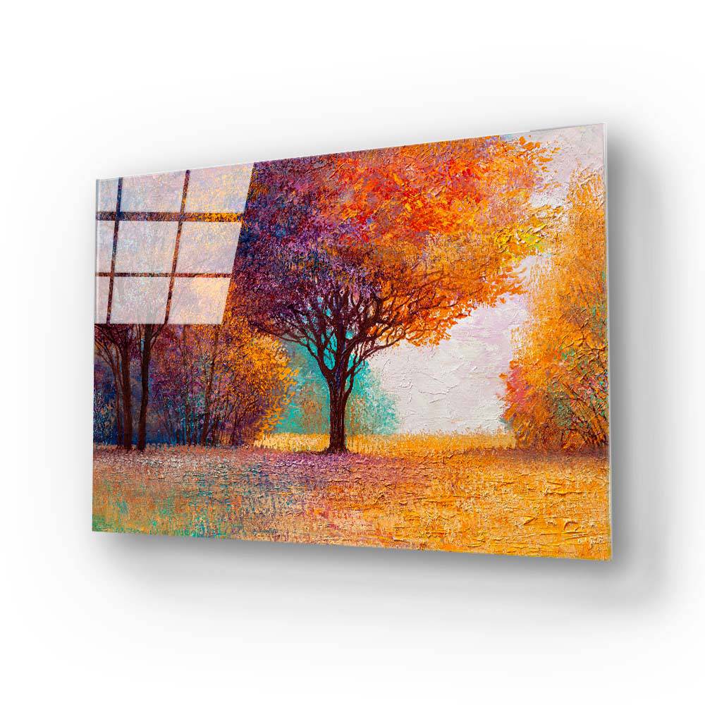 Autumn Forest Orange Leaves Glass Wall Art - CreoGlass E-Shop