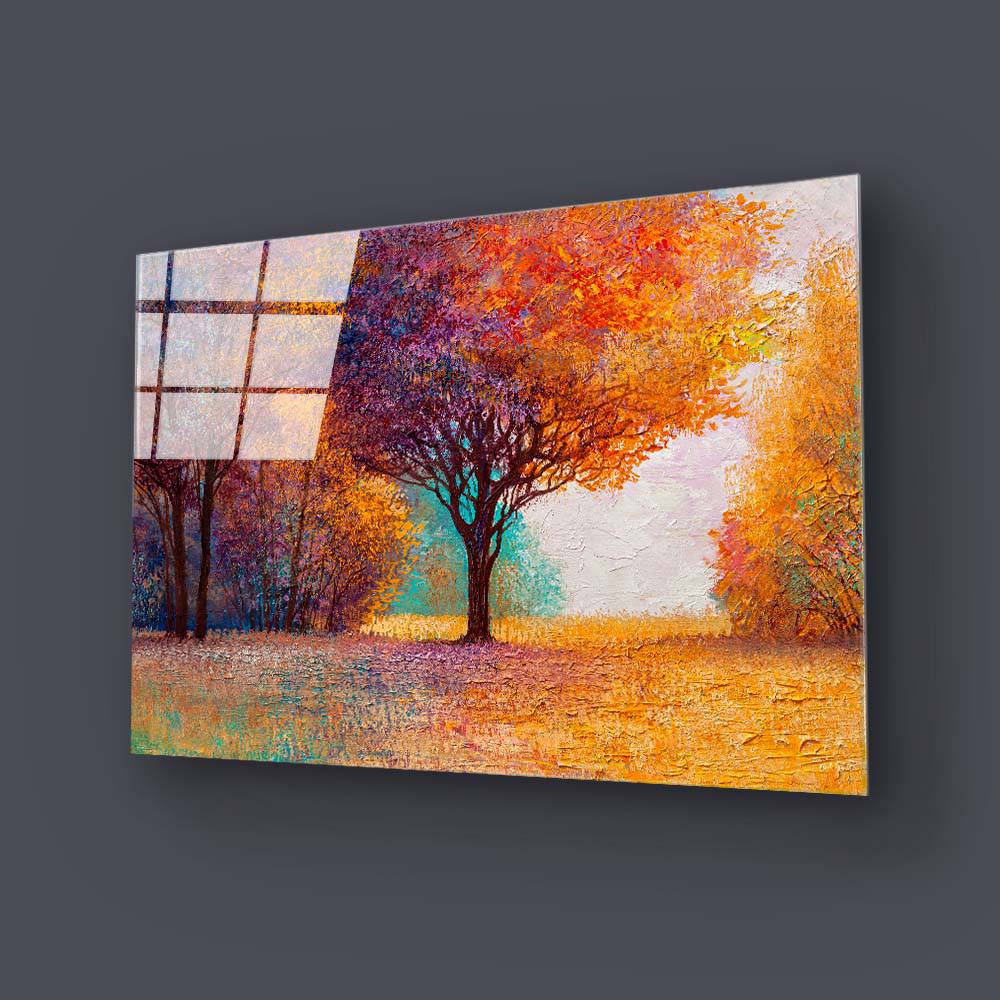 Autumn Forest Orange Leaves Glass Wall Art - CreoGlass E-Shop