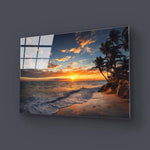 Beach Sunset with Palm Trees Glass Wall Art - CreoGlass E-Shop