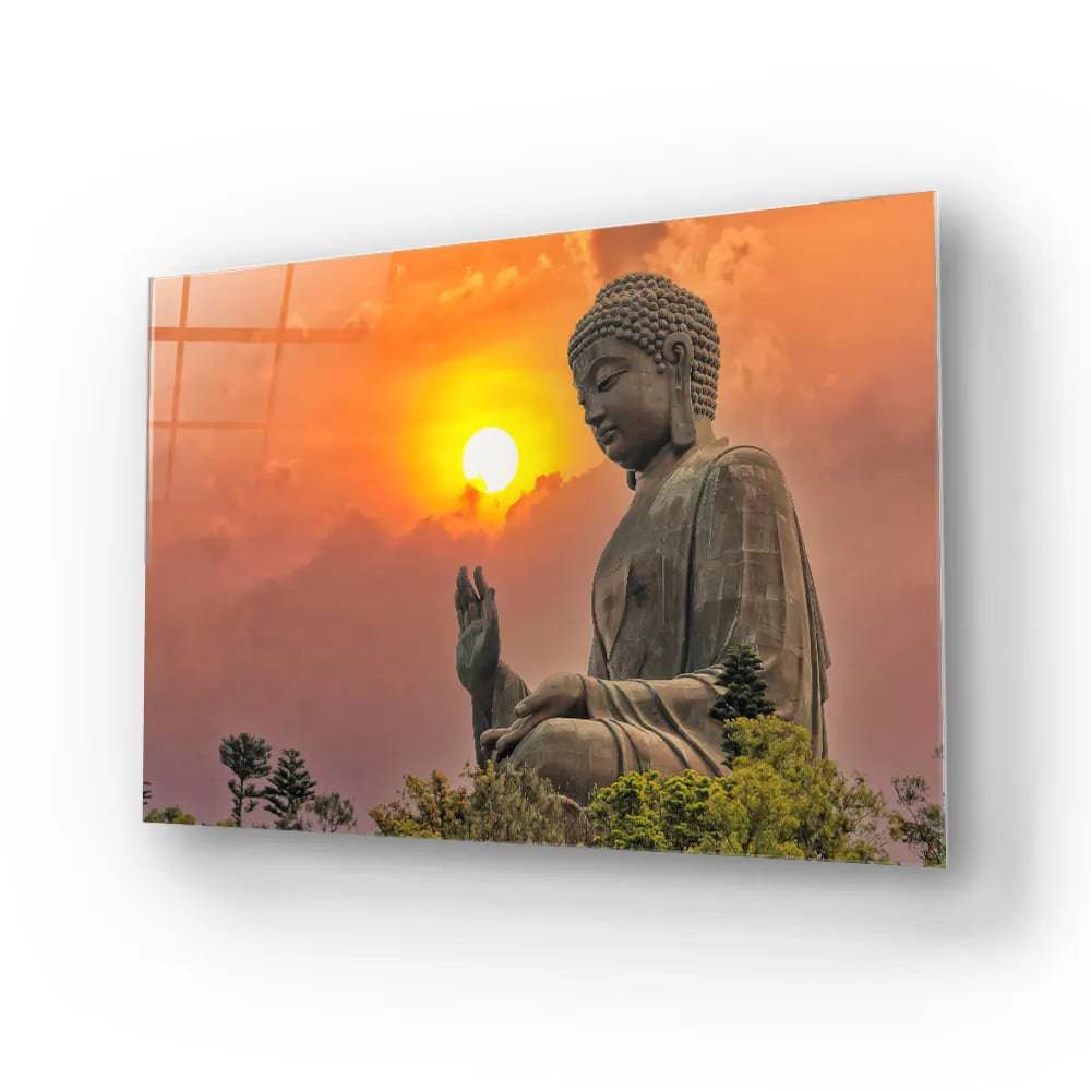 Big Bronze Amoghasiddhi Buddha Statue Glass Wall Art - CreoGlass E-Shop