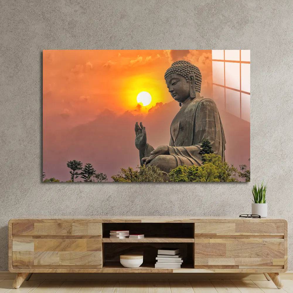 Big Bronze Amoghasiddhi Buddha Statue Glass Wall Art - CreoGlass E-Shop