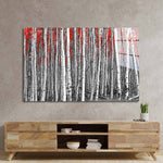 Birch Trees with Red Flowers Glass Wall Art - CreoGlass E-Shop