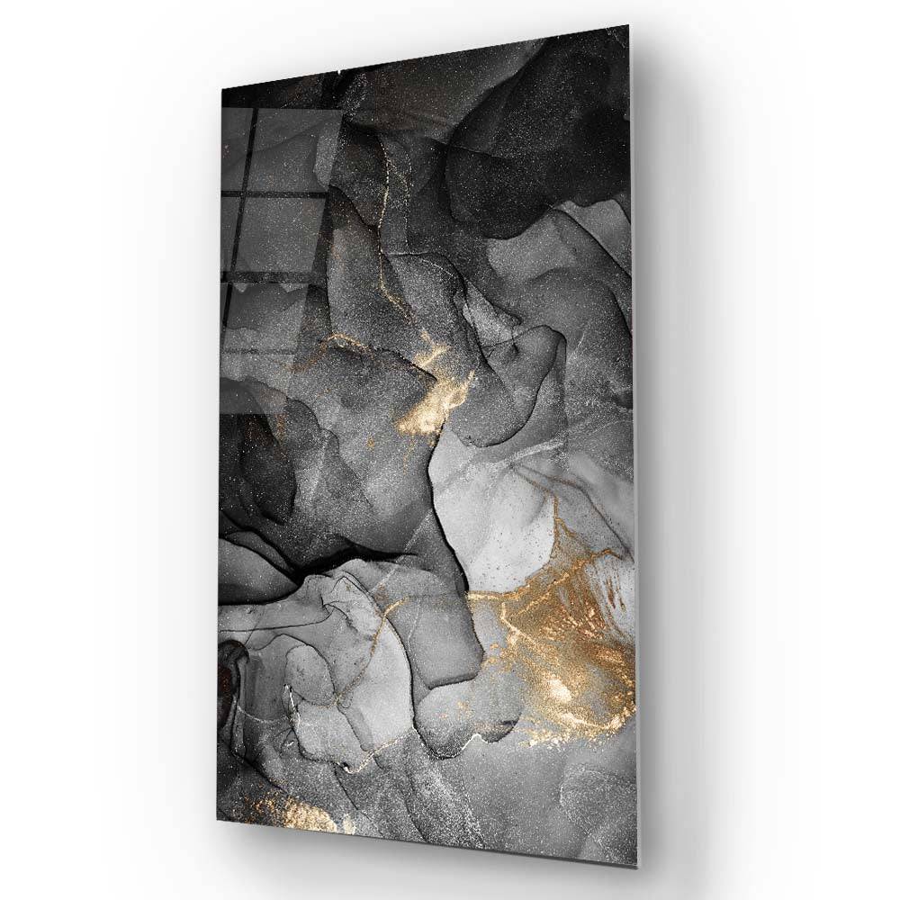 Black and Gold Alcohol Ink Abstract Glass Wall Art - CreoGlass E-Shop