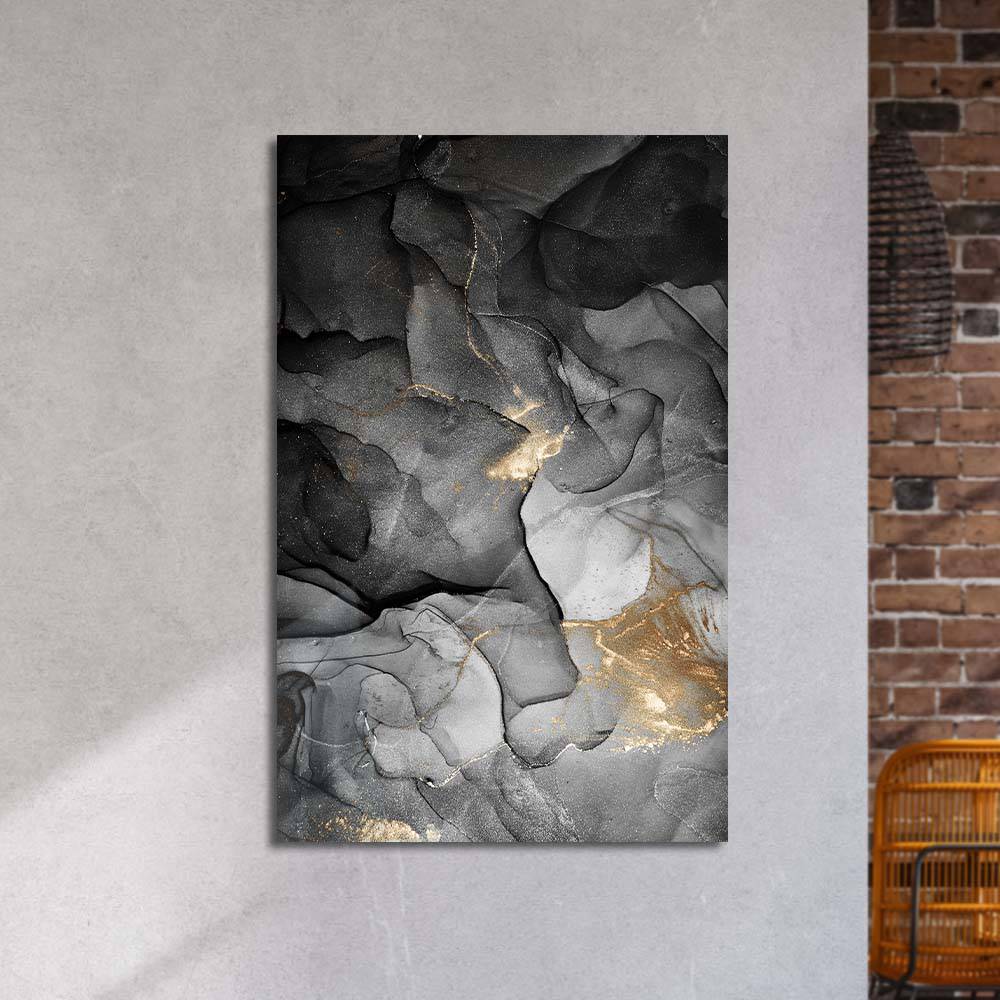 Black and Gold Alcohol Ink Abstract Glass Wall Art - CreoGlass E-Shop