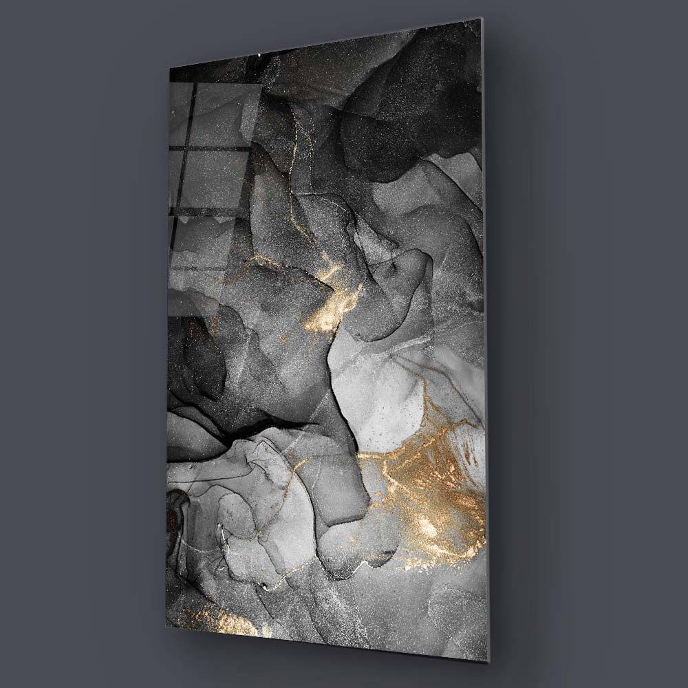 Black and Gold Alcohol Ink Abstract Glass Wall Art - CreoGlass E-Shop