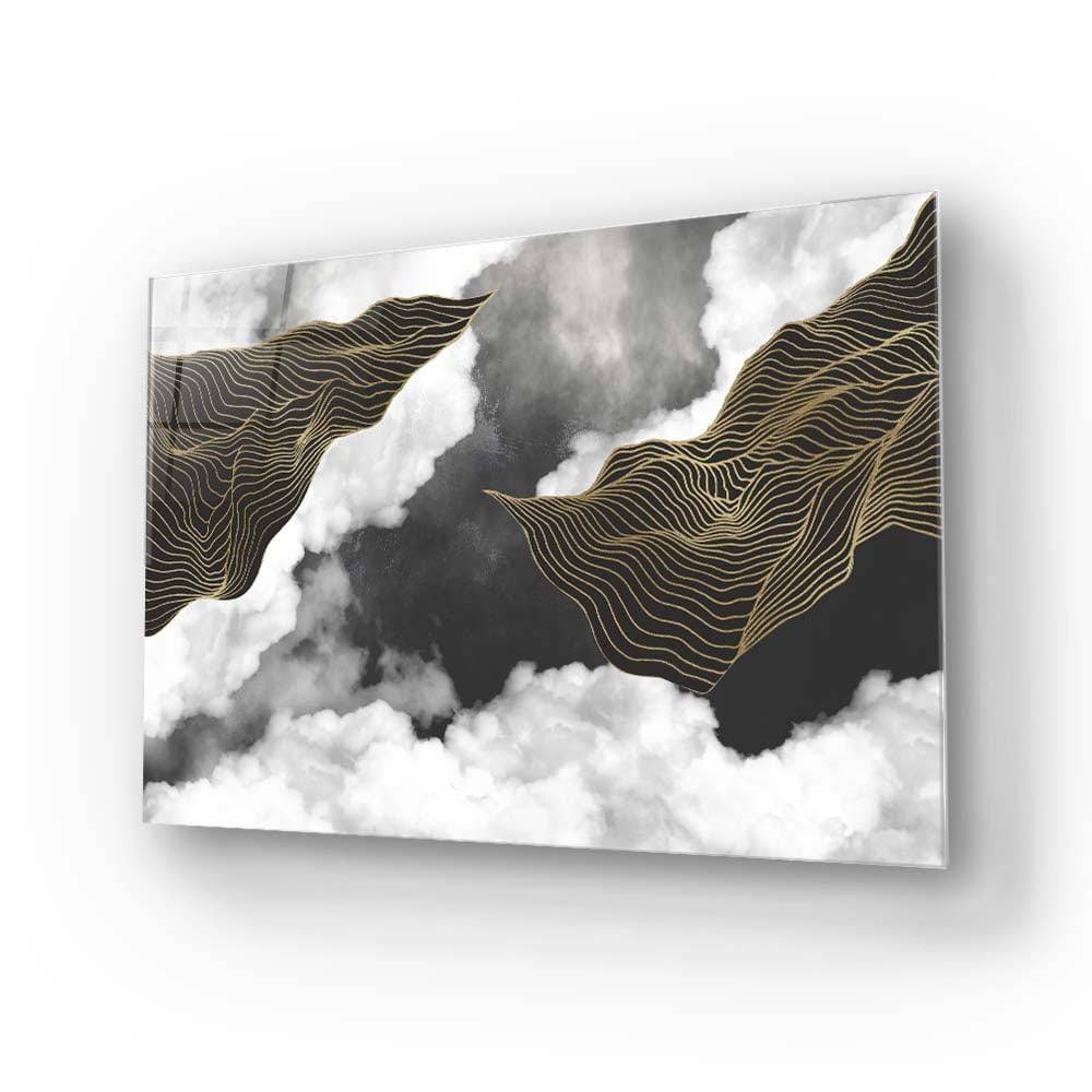 Black and Gold Geometric Clouds Glass Wall Art - CreoGlass E-Shop