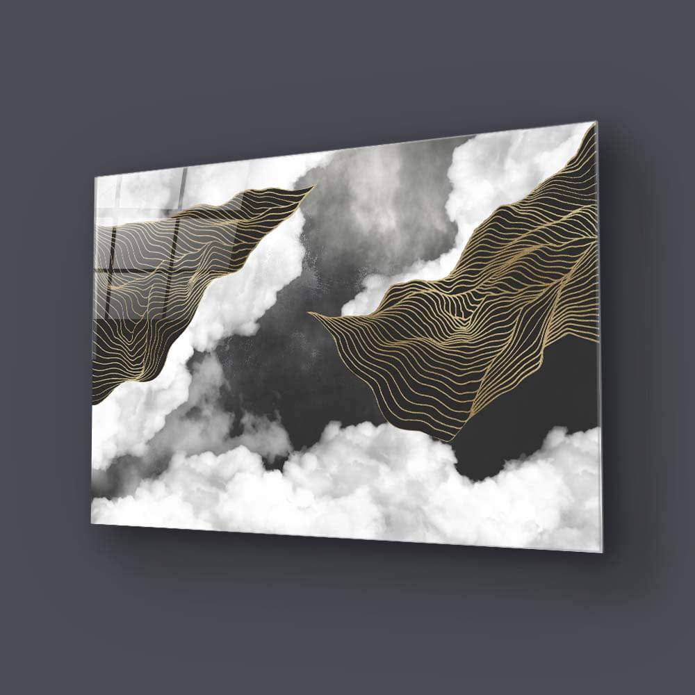 Black and Gold Geometric Clouds Glass Wall Art - CreoGlass E-Shop