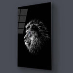 Black and White Lion with Blue Eyes Glass Wall Art - CreoGlass E-Shop