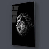 Black and White Lion with Blue Eyes Glass Wall Art - CreoGlass E-Shop
