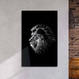 Black and White Lion with Blue Eyes Glass Wall Art - CreoGlass E-Shop