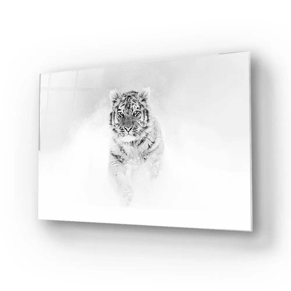Black and White Tiger Wild Winter Glass Wall Art - CreoGlass E-Shop
