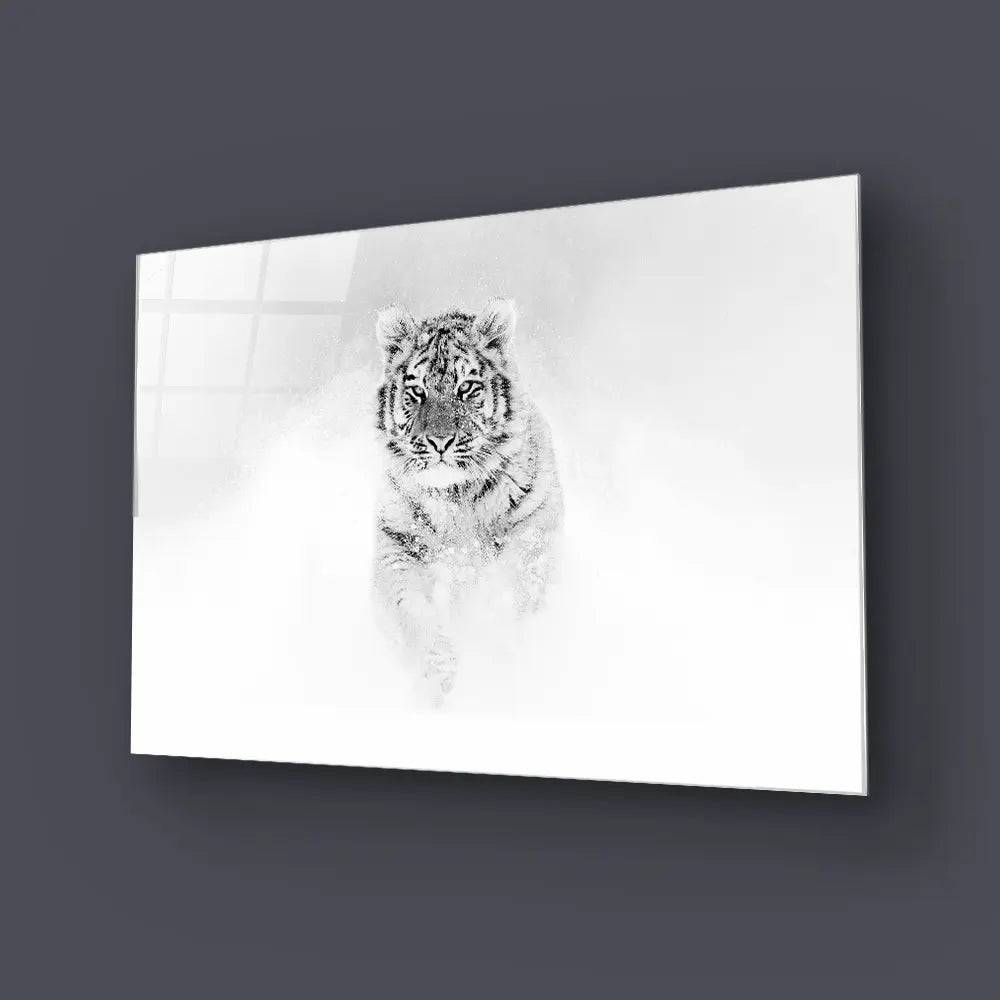 Black and White Tiger Wild Winter Glass Wall Art - CreoGlass E-Shop