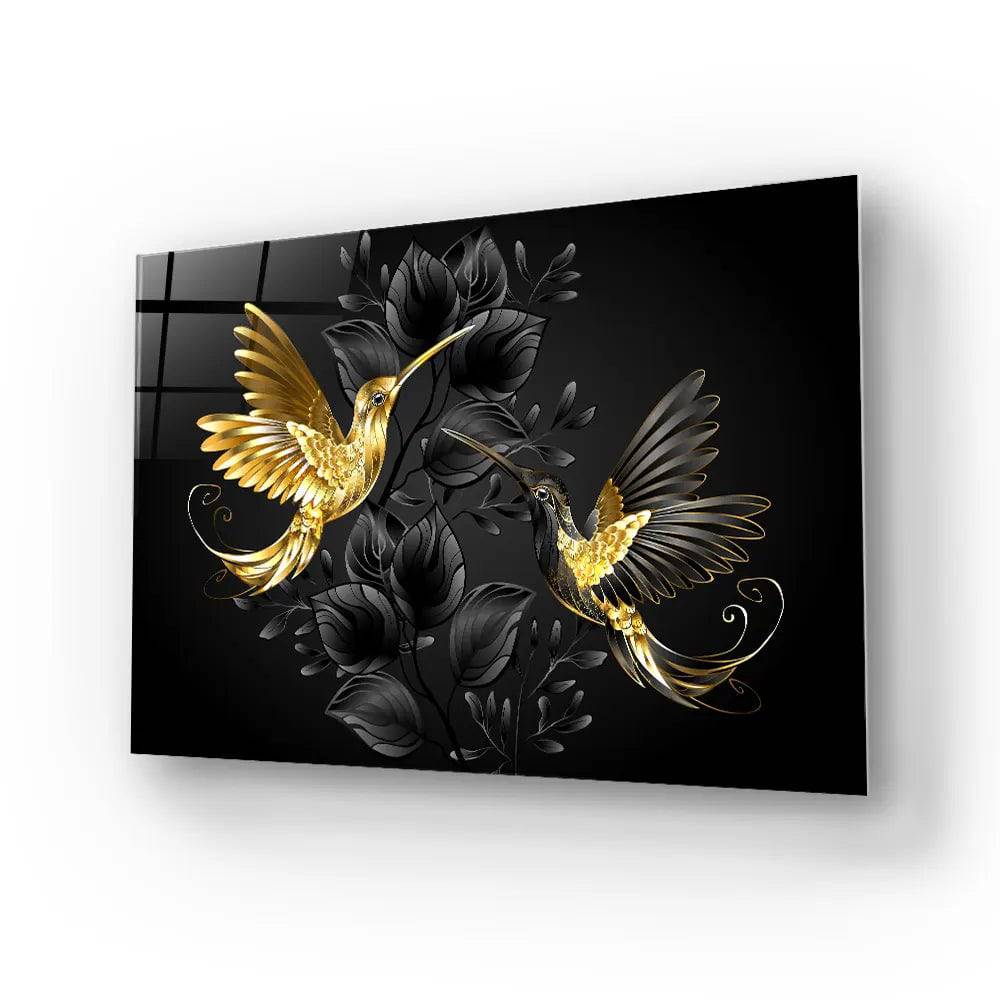Black Gold Jewellery Humming Birds Glass Wall Art - CreoGlass E-Shop