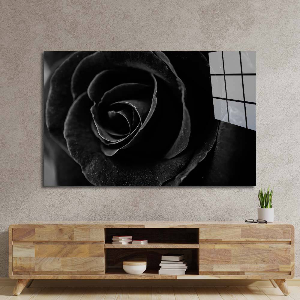 Black Rose Close Up Glass Wall Art - CreoGlass E-Shop