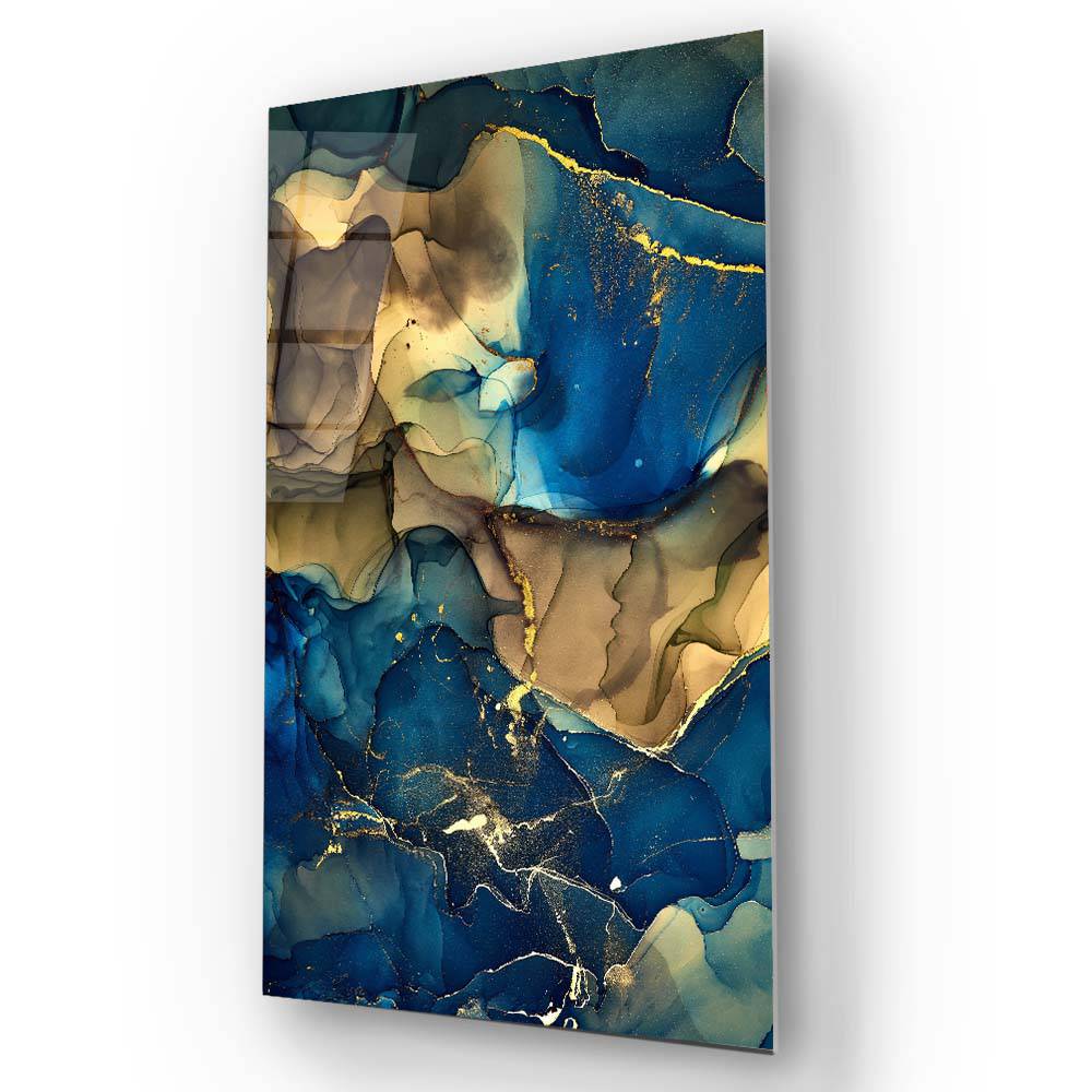 Blue and Gold Alcohol Ink Abstract Glass Wall Art - CreoGlass E-Shop