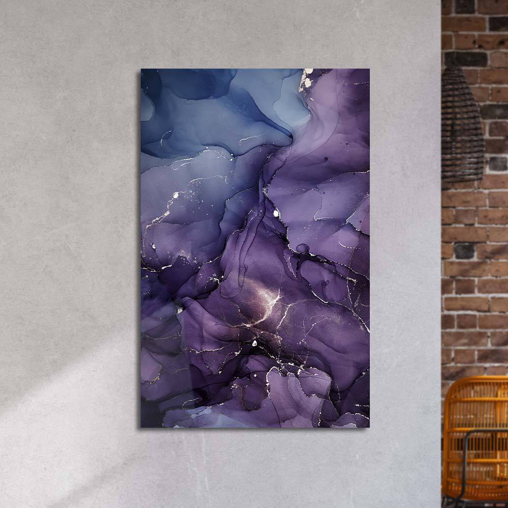 Blue and Purple Alcohol Ink Abstract Glass Wall Art - CreoGlass E-Shop