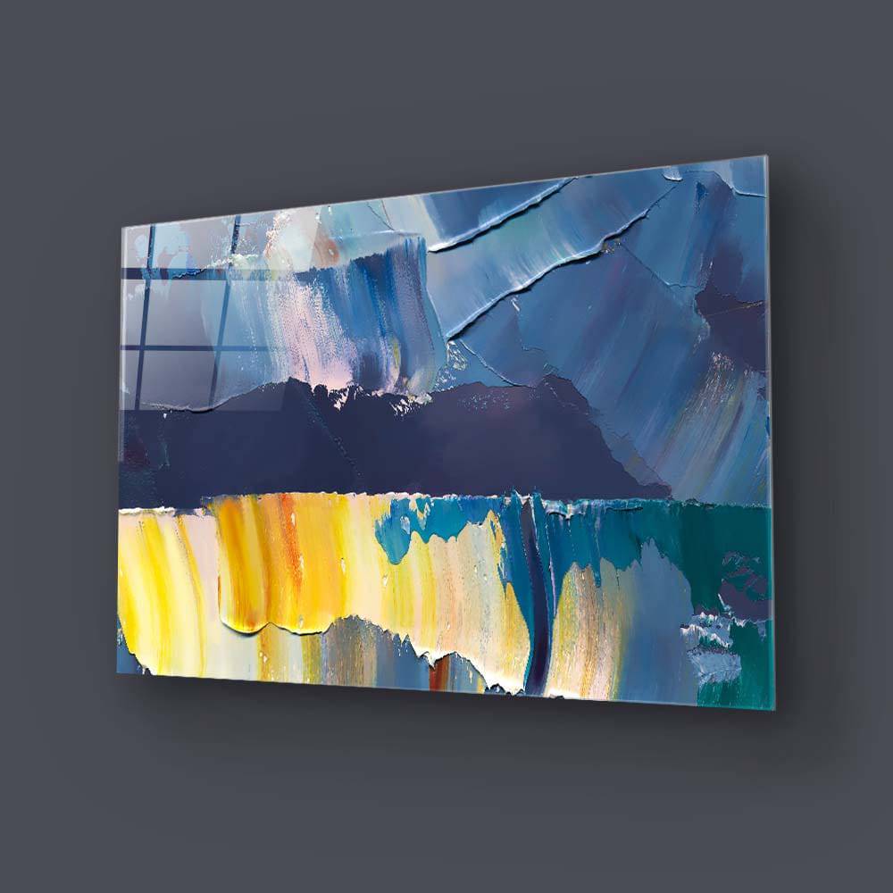 Blue and Yellow Modern Abstract Glass Wall Art - CreoGlass E-Shop