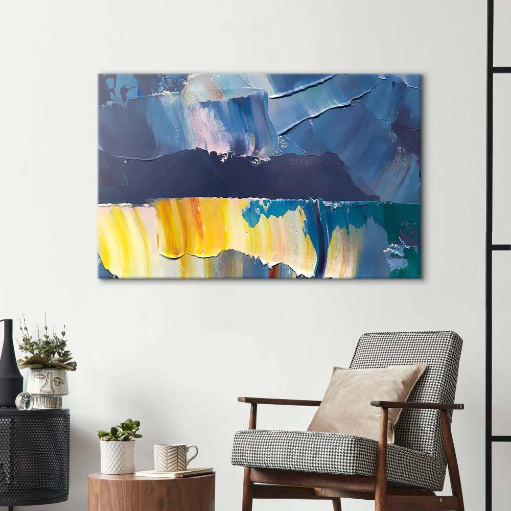 Blue and Yellow Modern Abstract Glass Wall Art - CreoGlass E-Shop