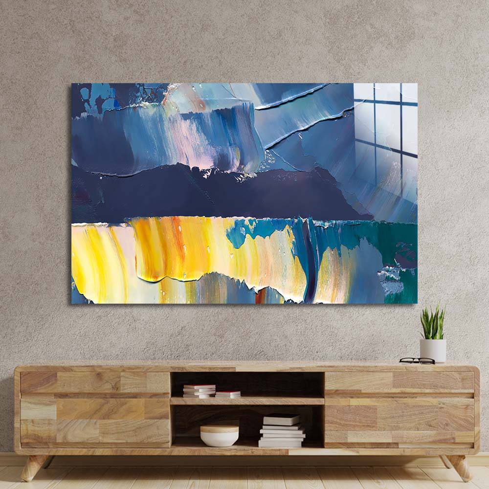 Blue and Yellow Modern Abstract Glass Wall Art - CreoGlass E-Shop