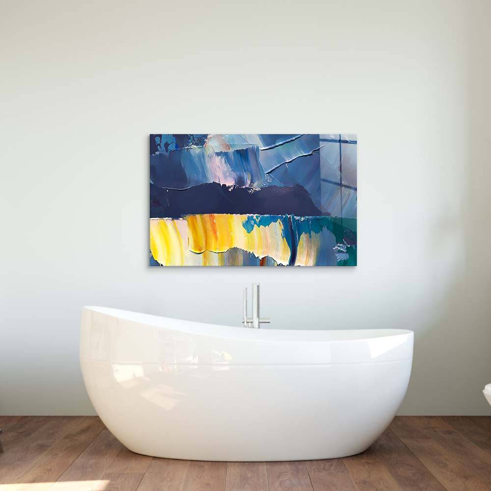 Blue and Yellow Modern Abstract Glass Wall Art - CreoGlass E-Shop