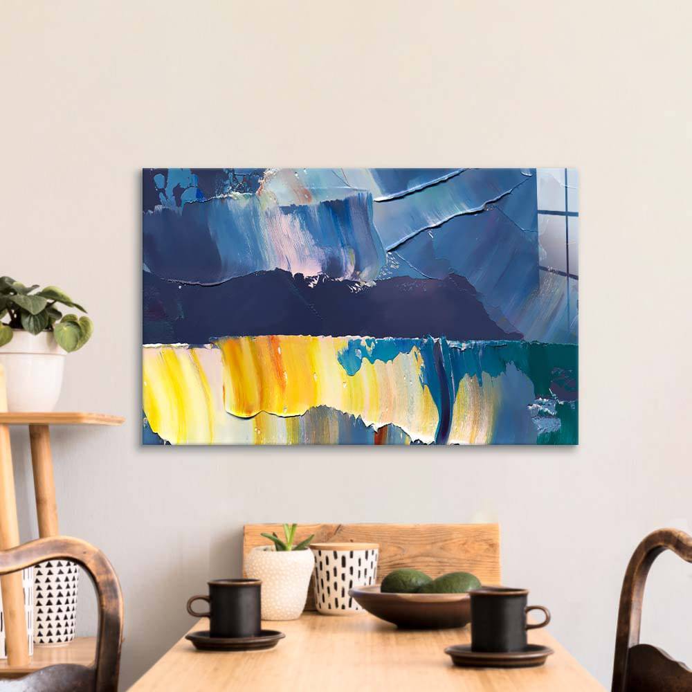Blue and Yellow Modern Abstract Glass Wall Art - CreoGlass E-Shop