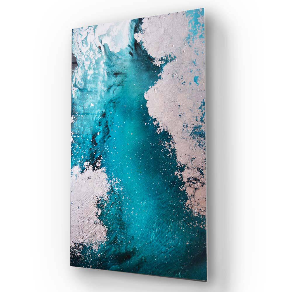 Blue White Abstract Painting 2 Glass Wall Art - CreoGlass E-Shop