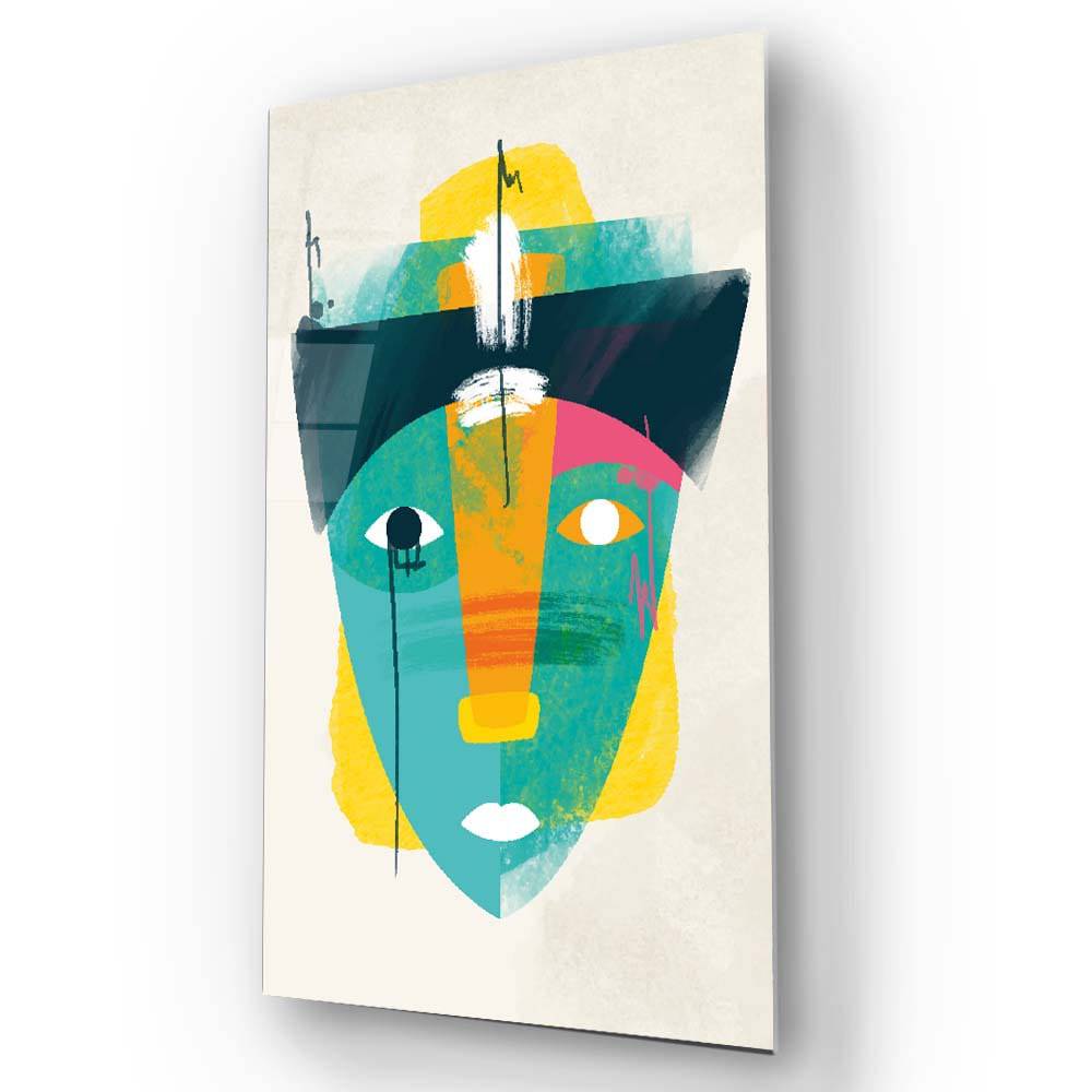 Bright Cubism of a Man with a Hat Glass Wall Art - CreoGlass E-Shop