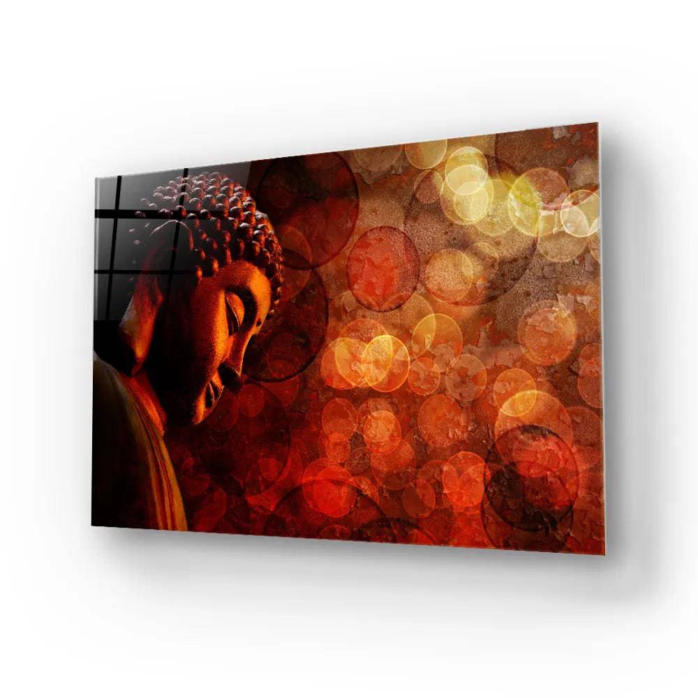 Bronze Zen Buddha Statue Meditating Blurred Glass Wall Art - CreoGlass E-Shop